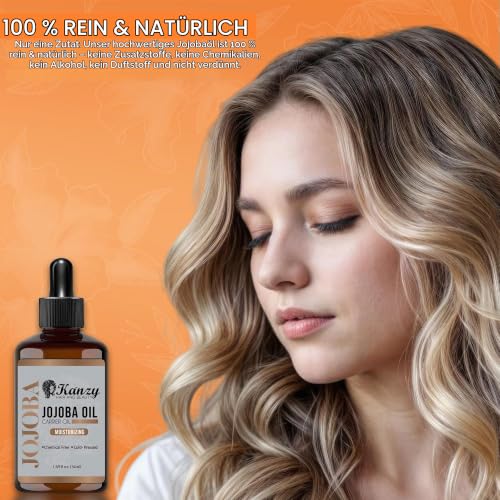 Kanzy Jojobaöl Kaltgepresst 100% Rein Gold 50ml für Haut Haare Nägel Gesichtsöl Körperöl Vegan Hexanfreies Jojoba öl Anti-Aging Anti-Falten… – Ansicht 6