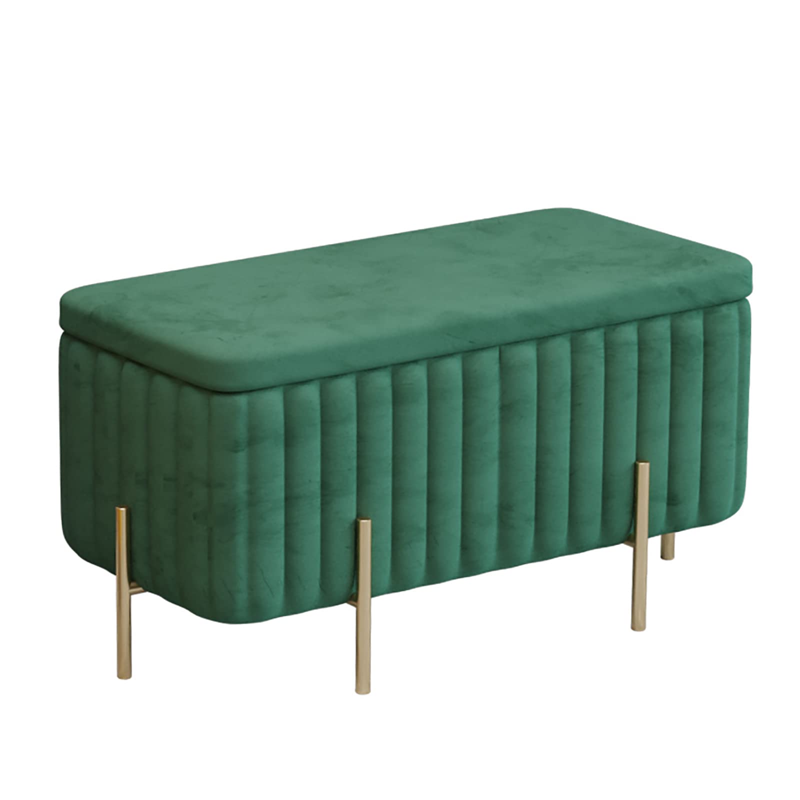 Reposapiés tapizado con mechones y Patas de Metal, baúl Acolchado con Tapa, Banco otomano de Terciopelo de Lujo, Banco al Final de la Cama para la Entrada de la Sala de Estar, Verd