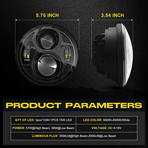 Image of LX-LIGHT 51W 5-3 /4 5.75 inch Motorcycles LED Headlight with EMC Compatible with Iron 883 Dyna Street Bob Super Wide Glide Low Rider Night Rod Train Softail Deuce Custom Sportster,Black