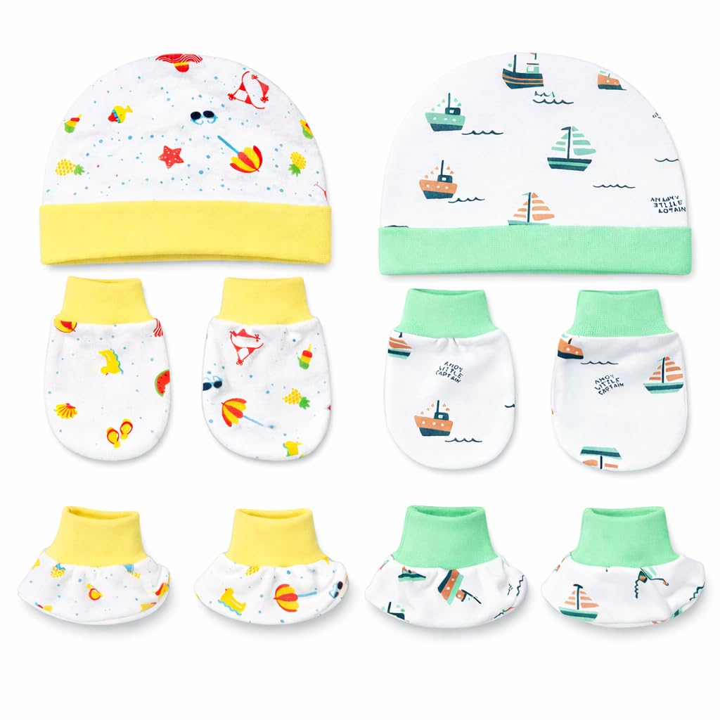 EIO Newborn Baby Cotton Mitten Set with Cap & Booties | Soft & Breathable Infant Essentials | Unisex Newborn Accessories | 100% Cotton Baby Gloves, Cap & Booties for 0-6 Months-image-45