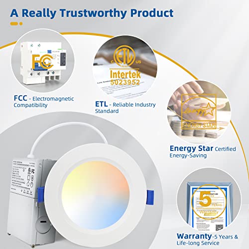 8 Pack 12W 1200Lm 4 Inch Recessed Lighting With Junction Box, Eqv 150W,5000K Daylight, Retrofit Led Recessed Canless Wafer Downlight, Ultra-Thin Ceiling Can Light Fixtures Dimmable - Etl & Energy Star #TOP6