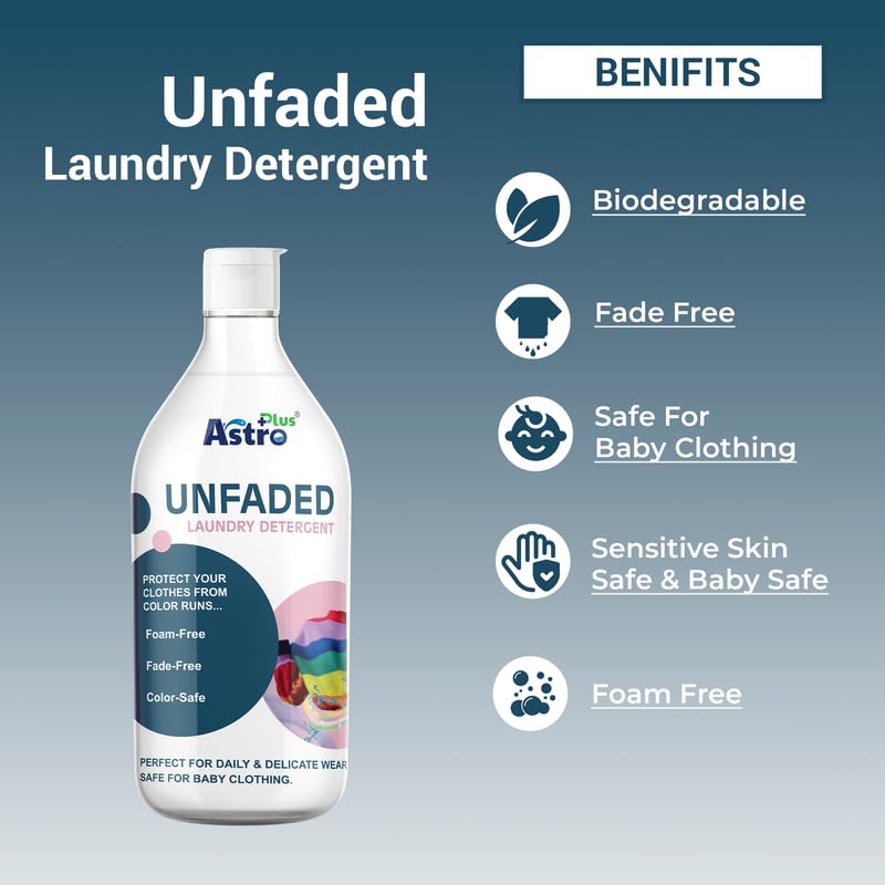Image of ASTRO PLUS + Unfaded Laundry Detergent Liquid 500ML | Hypoallergenic, Ecofriendly, Biodegradable, Gentle Fabric Wash |Natural Formula for Tough Stain Removal & Fabric Care