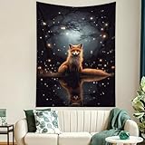 Buyidec Galaxy Fox Tapestry Wall Hanging Art Deco Tapestries for Bedroom Living Room Dorm
