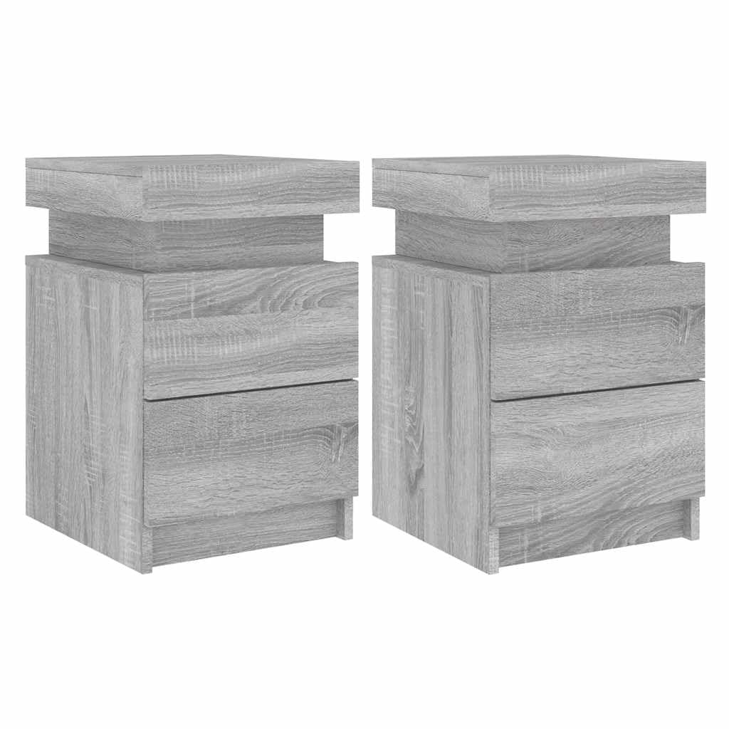 vidaXL Comodini con Luci LED 2pz Grigio Sonoma 35x39x55 cm