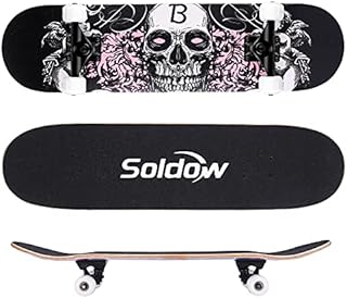 Beginner Skateboard 31 x 8 InchSoldow Complete Skateboard for Kids/ Teens/ Adults 80x20 CM, 7 Layer Canadian Maple Longboard Double Kick Concave Standard Trick Skateboards for Boys and Girls