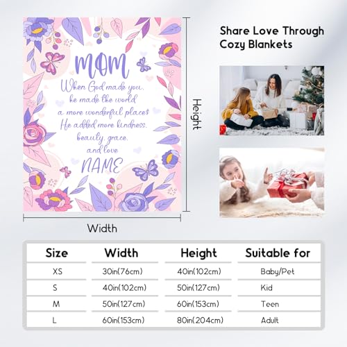 Personalized Blanket Gifts for Mom from Daughter Son - Cozy Soft Fleece 30x40 Inch Throw Blankets - Gift Mom a Colorful Blanket for Festivals Holidays