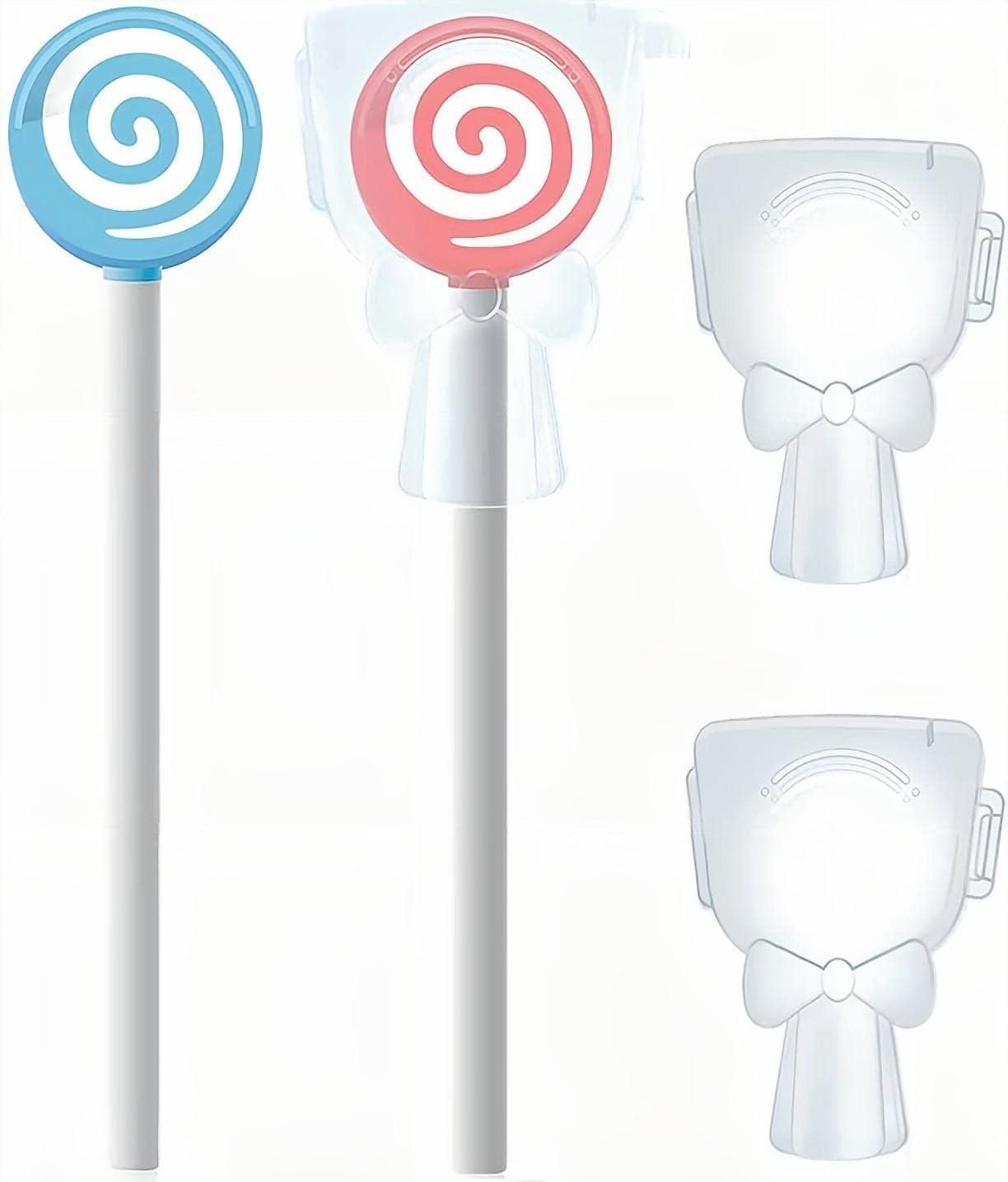 Khazna 2PCS Kids Tongue Scraper for Ages 2-8, BPA-Free Silicone Cleaner – Cute Lollipop with Easy-to-Grasp Handles and Smiley Covers, Helps Freshen Bad Breath (Red and Blue)
