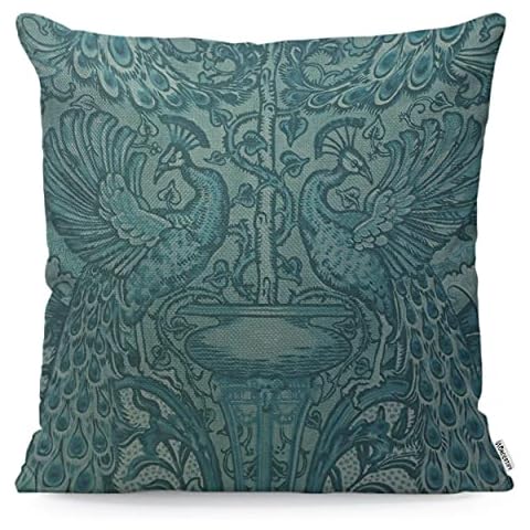 WONDERTIFY Peacock Cushion Cover Mascot Animal Totem Victorian Flowers Lucky Decorative Throw Pillow Covers For Couch, Bed Sofa Pillows Case Teal Blue 45X45 Cm Cover