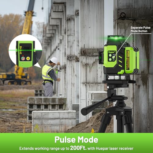 Image of Huepar Laser Level 360 Self Leveling, Rechargeable Green Laser 4x360 Cross Line Lazer Leveler 4D Level Laser Tool for Construction with Two Li-ion Batteries, Magnetic Bracket &Hard Carry Case -LS04CG