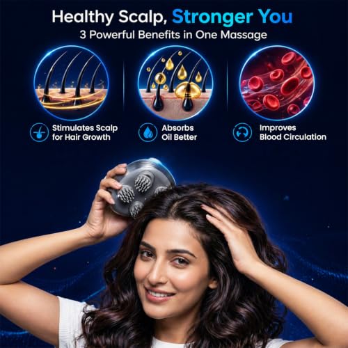 Image of MILDCARES S1 Pro Electric Scalp Massager with 96 Soft Detachable Silicone Nodes | Waterproof Rechargeable Head & Hair Massager | Deep Kneading, Stress Relief & Hair Growth Support | Smart Scalp Massager (White, 1-Year Warranty)
