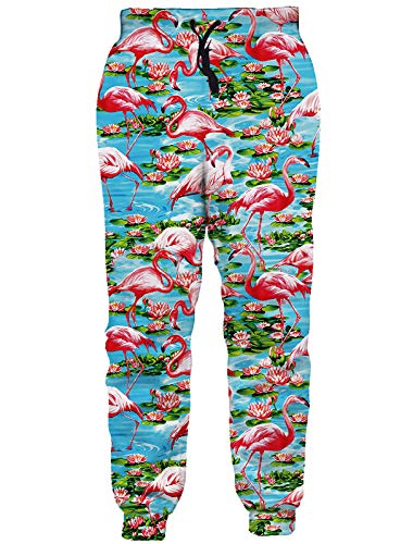 RAISEVERN Unisex Sweatpants Tropical Flamingo Funny Joggers Pants Hawaiian Jogging Trousers Sportswear with Drawstring for Men Women