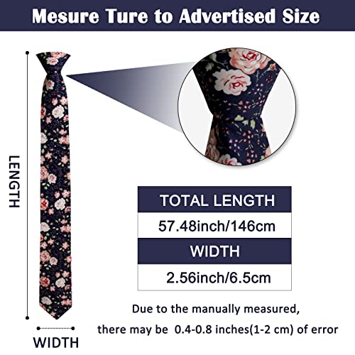 Image of Mantieqingway Men's Cotton Floral Neck Tie 2.56'' Printed Skinny Tie
