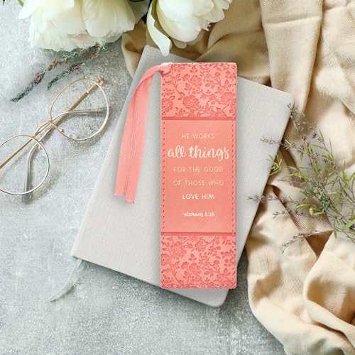Image of Christian Art Gifts Faux Leather Bookmark for Women: He Works All Things