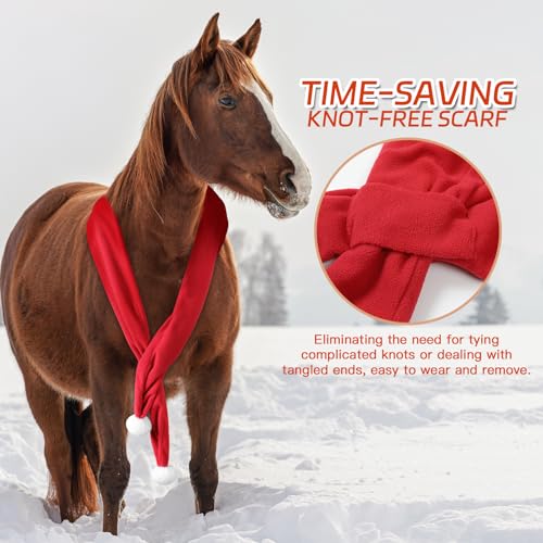 Image of Christmas Fleece Scarf for Horse, Red Santa Equestrian Decoration Holiday Xmas Parade