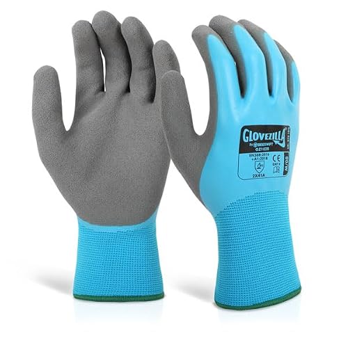 Image of Glovezilla Beeswift Latex Fully Coated Water Resistant Gripper Gloves Blue XL