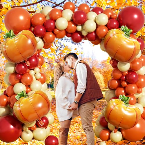 Image of Fall Balloon Arch Garland Kit 153pcs with Pumpkins, Thanksgiving Balloons Arch Kit Burnt Orange Burgundy Yellow Balloons Different Sizes for Little Pumpkin Birthday Baby Shower Decoration