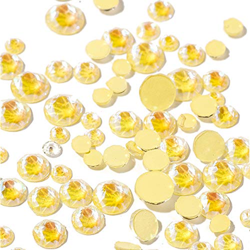 2 Bags Luminous Nail Rhinestones Flatback Fluorescent 3D Nail Crystal Glow in the Dark - Yellow with 6 Sizes