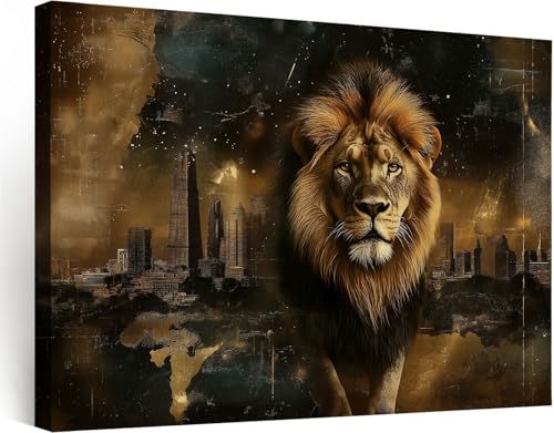 Tableau Décoration Murale Bureau et maison lion urbain animaux sauvages 90x60 cm