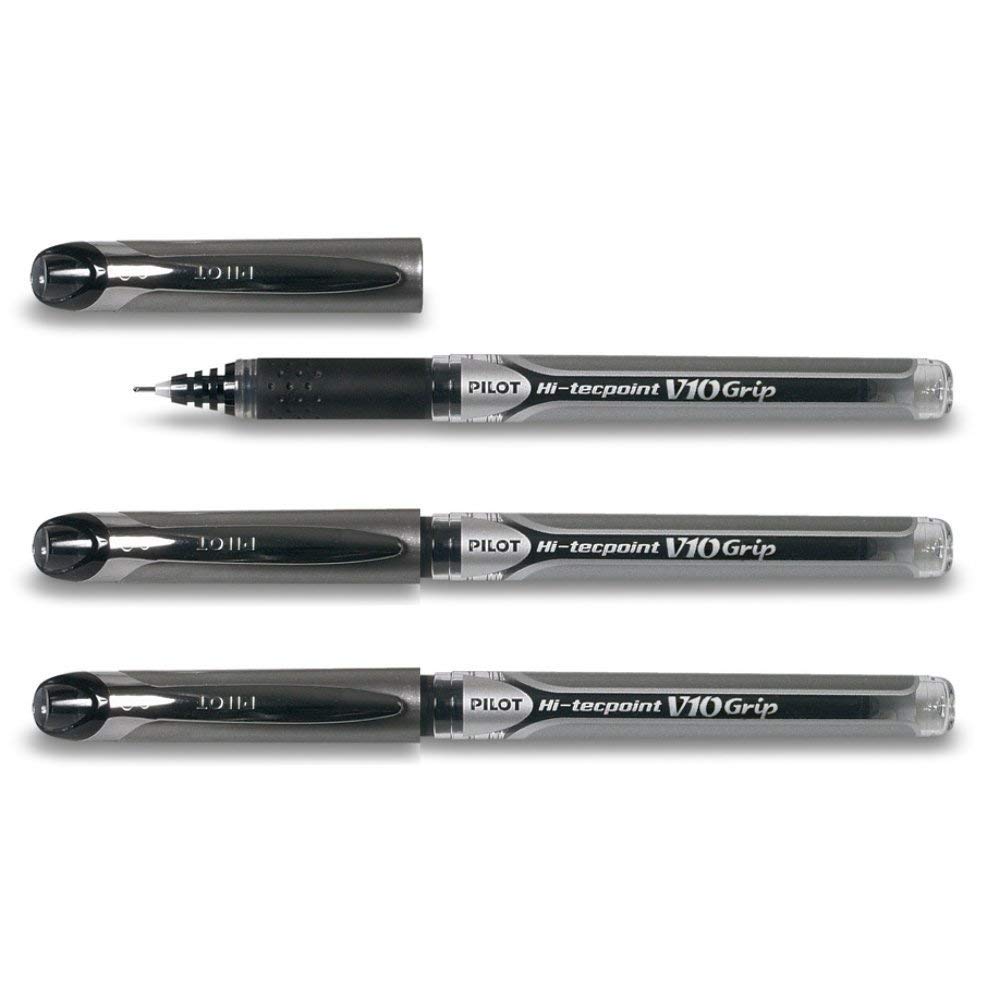 PILOTV10 Grip Hi-tecpoint Liquid Ink Rollerball Pen 1.0 mm Tip Set of 3 - Black