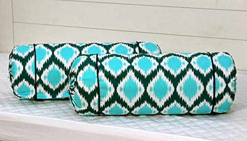 Image of AURAVE Cotton 144 TC Printed Bolster Cover with Drawstring Closure, Set of 2, Soft Breathable Durable Machine Washable for Sofa Bed & Home Decor, 15 inchx30 inch, Aqua | Cover Only