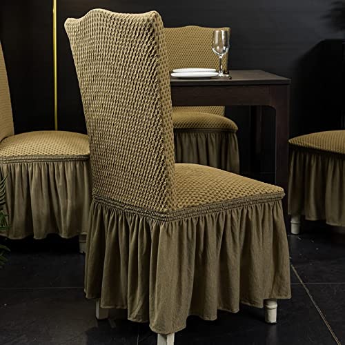 Housse de chaises extensible kaki lavable avec jupe longue plissée en polyester
