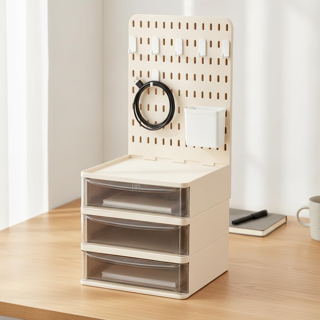 Schreibtisch Organiz mit Schubladen, Beige, 2 Schubladen