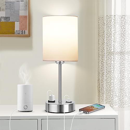 Touch Table Lamps for Bedroom Set of 2 with USB Port and Power Outlet