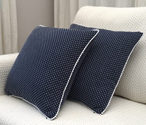 Image of Theme Navy Blue Cushion Covers 16 inch x 16 inch | Set of 3 |Cushion Covers 16x16 | Throw Pillow Covers | Decoration Items for Home