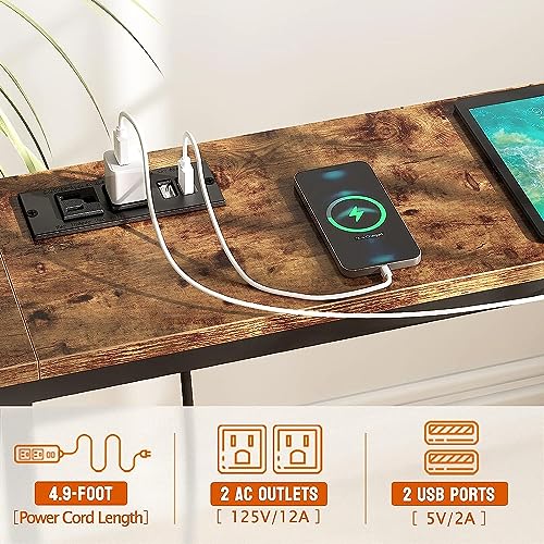 CollaredEagle Narrow Entryway Table with LED, Skinny Hallway Table with Shelf, Behind Couch Table for Living Room, Rustic Brown - Thumbnail 6