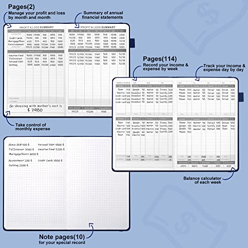 Jubtic Hardcover Income & Expense Tracker Notebook- Income & Expense Ledger Book Accounting Bookkeeping With Receipt Pocket Record Personal Finance & Small Business Account – A5 Size (Navy Blue) #TOP3