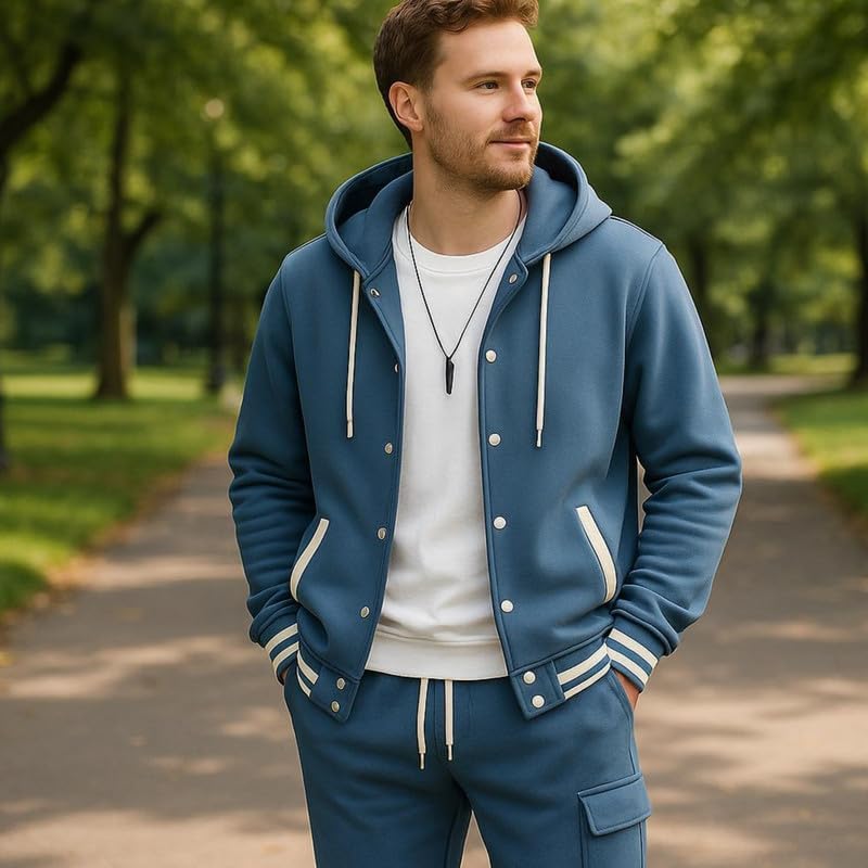 prigridche Men's Hooded Baseball Cardigan Sweatshirt Tracksuit Sets