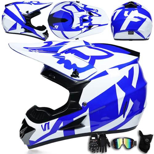 Casco de Motocross con Gafas máscara y Guantes Casco Integral para Motocicleta Todoterreno para Exteriores Cross Country Bicicleta de montaña para Hombres Mujeres Adolescentes Adultos,Color H-XL
