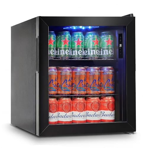 Image of Mini Fridge 50 Can, Small Beverage Refrigerator with Reversible Glass Door, Countertop Drink Cooler with Temperature Control, Compact Beer Soda Fridge for Office Dorm Kitchen, Black