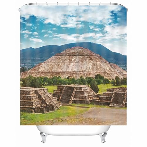 Rideau de douche polyester lavable avec anneaux pour salle de bain rétro - 2