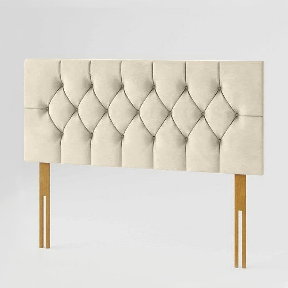 YORKSHIRE HOMEWARE Chesterfield Headboard in Plush Velvet Fabric | Headboards with Matching Buttons | Bed Bedroom Decor Hotel Furniture (Cream, 5ft King)