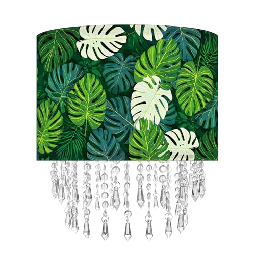 Green Leaf Tropical Leaf Lamp Shade with Acrylic Bead Droplets,