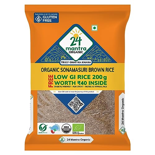 Image of 24 Mantra Organic Sonamasuri Raw Rice Brown Promo 5Kg Pack with FREE Low GI 200gm