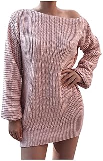 Women's Plus Size Maxi Dresses Sexy One Word Collar Louj Casual Loose Knitted Sweater Dress Petite/Dresses, S-XL
