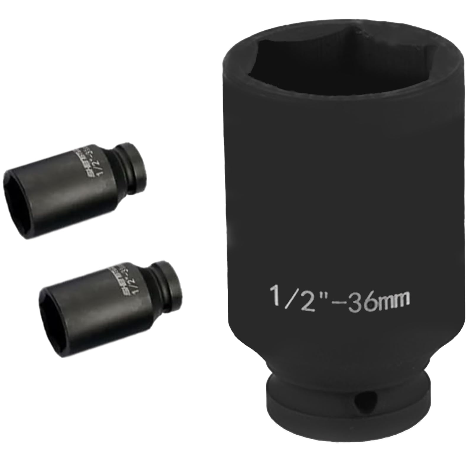 UNGFEI 2 PCS 1/2 Inch 36MM Deep Impact Socket, 6 Point Impact Socket Drive, 36mm CR-MO Hex Metric Drive Shaft Socket for Pneumatic, Wrenches,Remove Axle Nuts