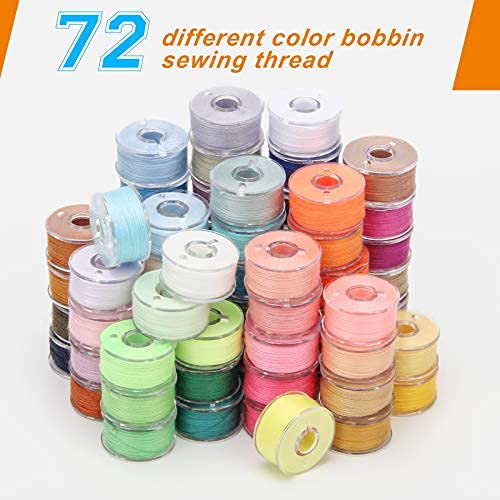Wiwaplex 72 Pcs Prewound Bobbins Sewing Threads Standard Size And Assorted Colors Thread Bobbins With Bobbin Case For Brother/Babylock/Janome/Elna/Singer Embroidery Machine (72 Colors) #TOP5
