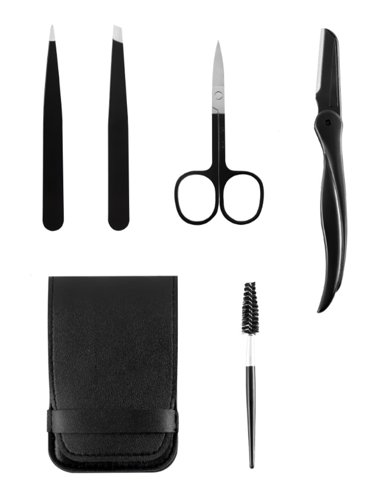 Kit de aparador de sobrancelhas de 5 peças com estojo de viagem - Inclui tesoura, pinça,