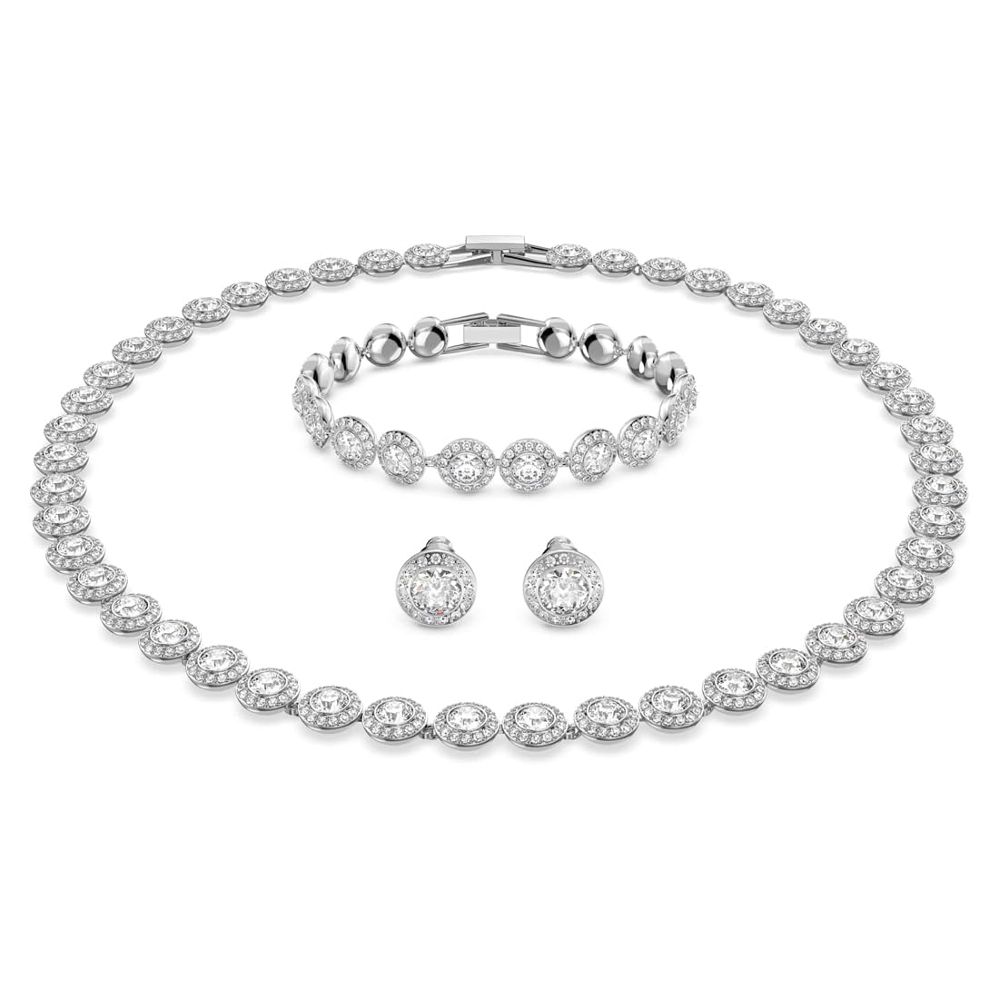Juego de Joyas de Plata para Mujer Collar de Cristal Pendientes y Pulsera con Diamantes de Imitación Conjuntos de Joyas de Boda con Zirconia Cúbica Regalos para Fiesta Novias