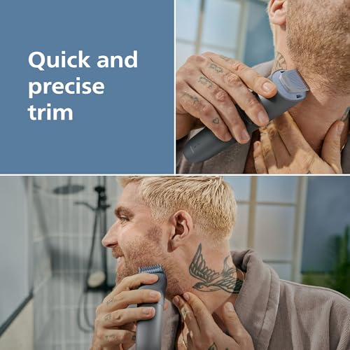 Philips Beard Trimmer 3000 Series - Self-Sharpening Blades with Round Tips, 20 Lock-in Settings, Lift&Trim Comb, 100% Waterproof, Battery Indicator, USB Charging, Soft Pouch, Model BT3619/15