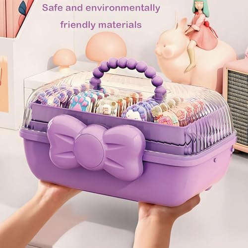 Bssowe Haargummi Aufbewahrung Mit Griff, Haarspangen Haargummi Aufbewahrung Kinder, Organizer Für Mädchen Haarspangen, 3 Etagen Aufbewahrungsbox Haarschmuck Kinder,für Nähzubehör, Haarschmuck (Lila)