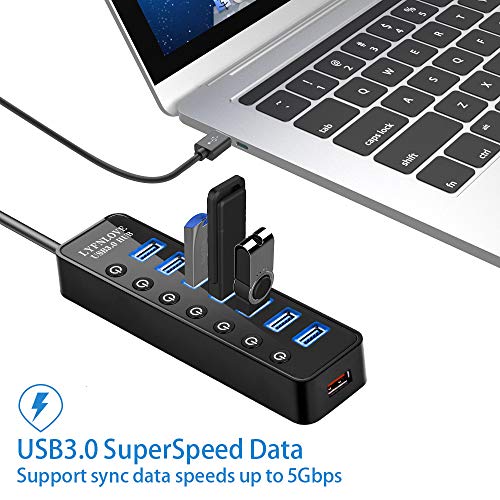 Usb Hub 3.0 Powered, Lyfnlove Usb Extender 7-Port Data Usb Hub With Power Adapter And 1 Smart Charging Port, Usb Splitter With On/Off Switches For Macbook, Mac Pro/Mini, Imac, Surface Pro Laptop/Pc #TOP1