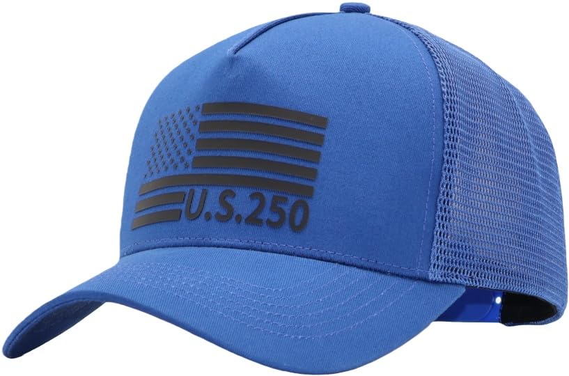 Image of USA Flag Snapback Hat Fits One Size&XXL /3XL - Mens Mesh Trucker Ball Hats - US 250th Anniversary Veterans Memorial Day Gifts