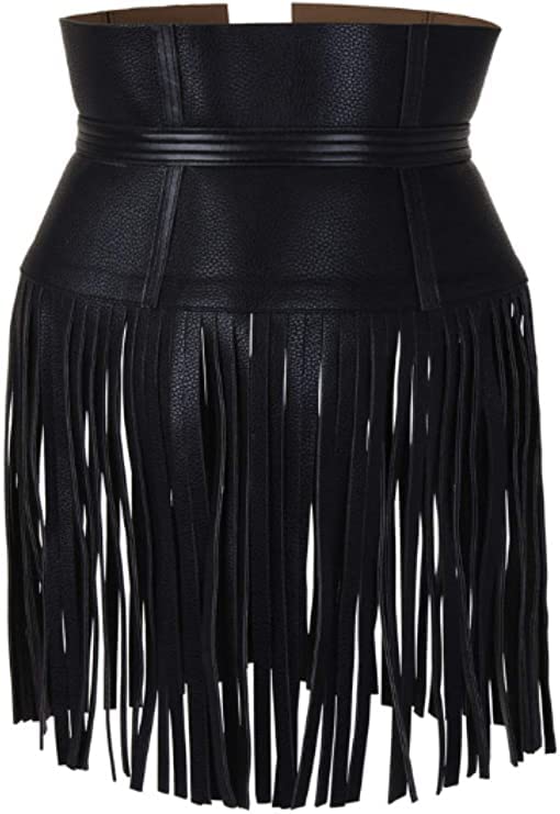 Woman's Black Genuine Leather Obi Sash Wrap Tie Plus Size Corset Waist Cincher Wide biker Leather Belt (Black, XL(34''-37''Waist))