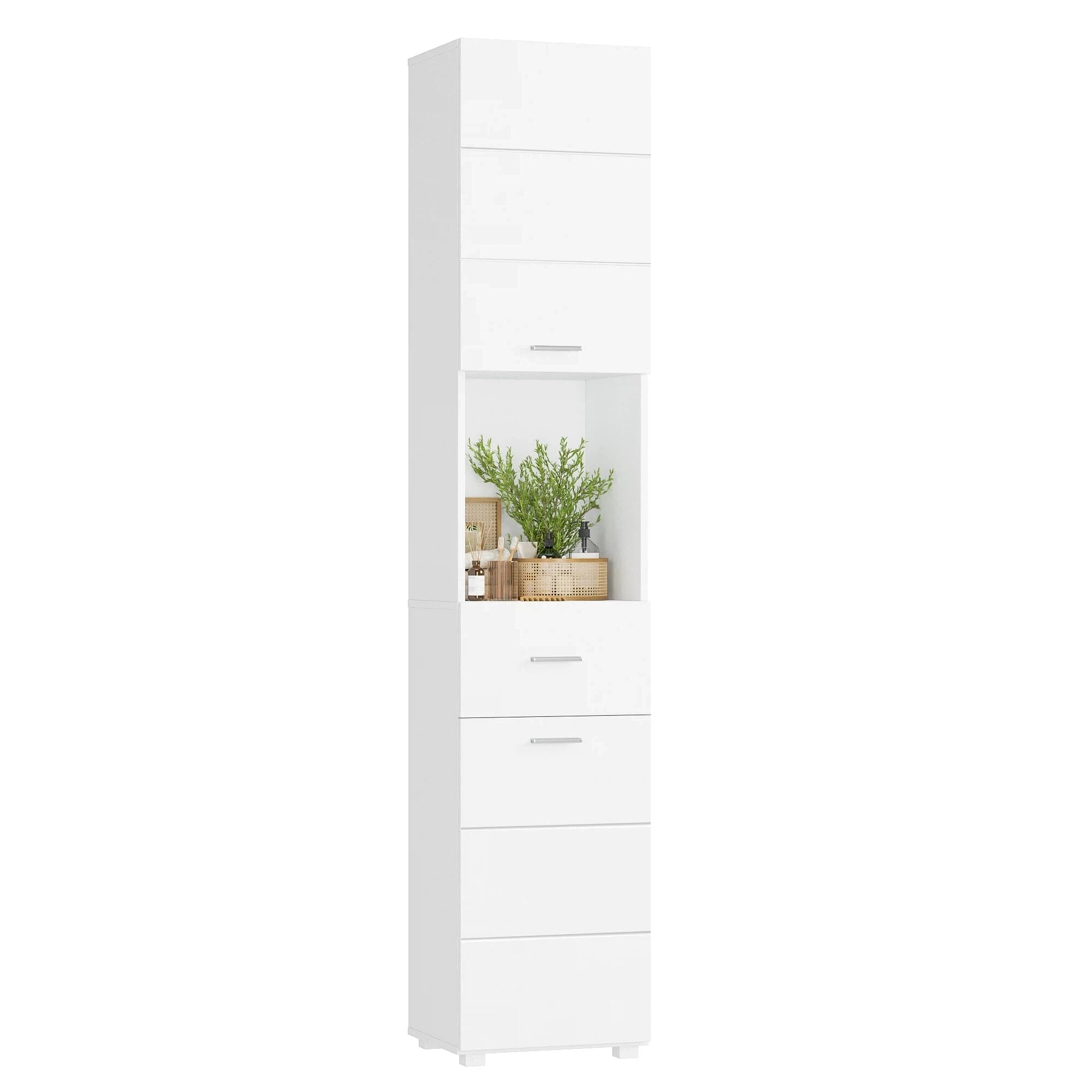 FOREHILL 180cm hoch Badezimmerschrank, Badschrank, schmaler Badezimmer Hochschrank mit 2 Türen und 1 Schublade, 37x30x180cm, weiß