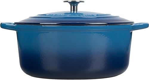 Miniatura 7 de EDGING CASTING Olla de horno holandés de hierro fundido esmaltado con tapa para cocinar, hornear pan, horno de pan, 5.5 cuartos de galón, azul lago