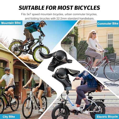 Tailcle 7 Speed Thumb Shifter, 3X7 Thumb Gear Shifters One Pair TX-30-7 Lever and Set, Bike Gear Shifter Bike Parts Accessories Outdoor Mountain Bicycle for Road City Mountain (Black)